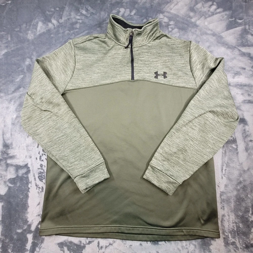 Under Armour ColdGear Mens XL Quarter Zip Pullover Olive Green Heathered Loose
